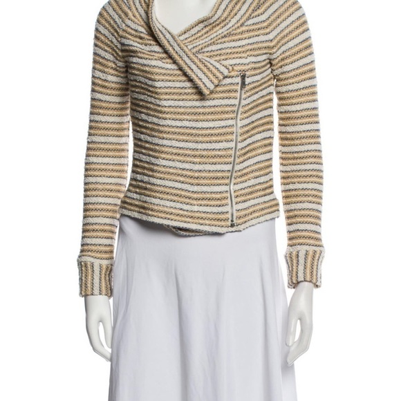 IRO Vana Stripe Knit Off Shoulder Shawl Collar Asymmetric Zip Up Jacket 36 Small - Picture 3 of 14